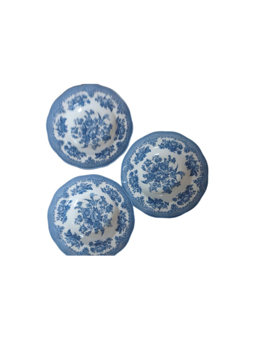 3 Johnson Bros "Asiatic Pheasant" Blue & White Cereal Bowls Excellent